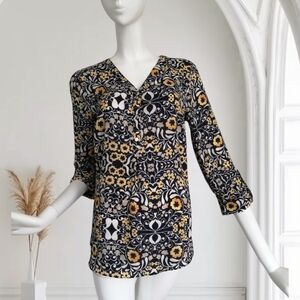 JM Collection Black and Gold Patterned Blouse